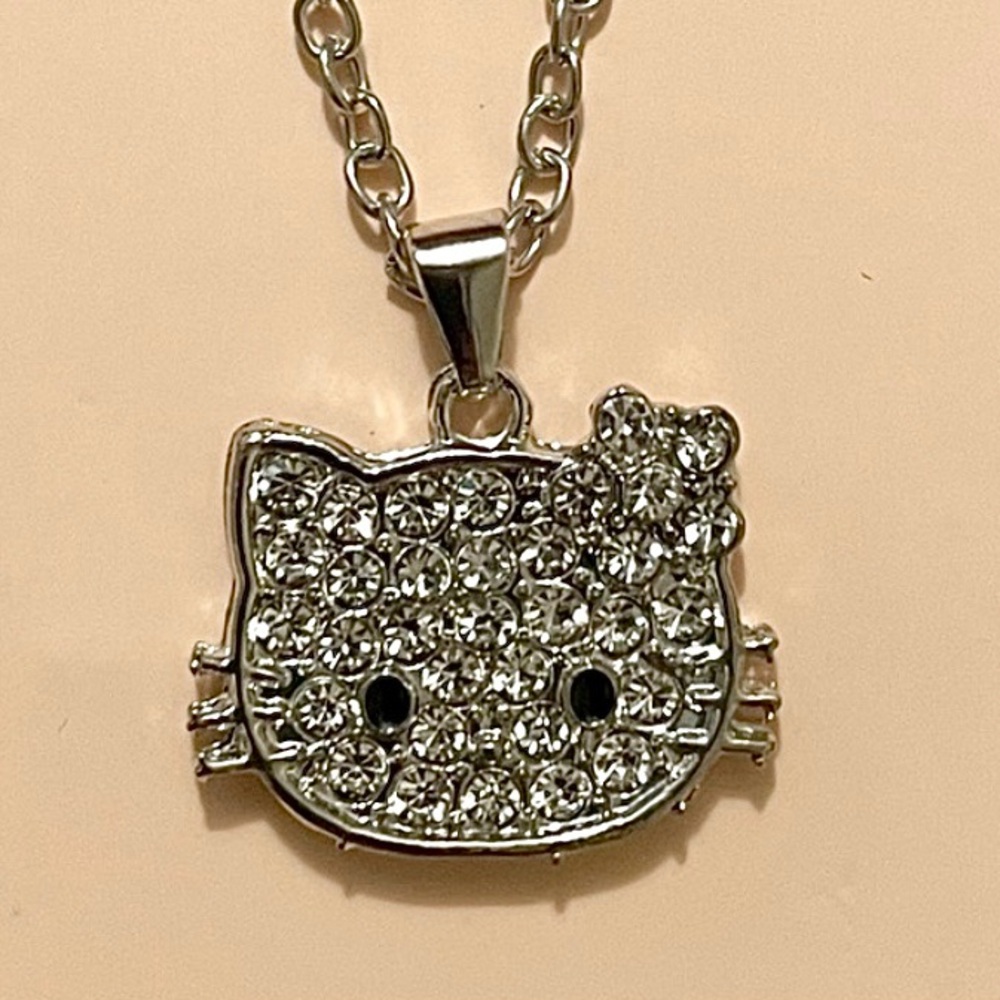 Hello Kitty Crystal Silver Necklace 16”-18” adjustable NEW